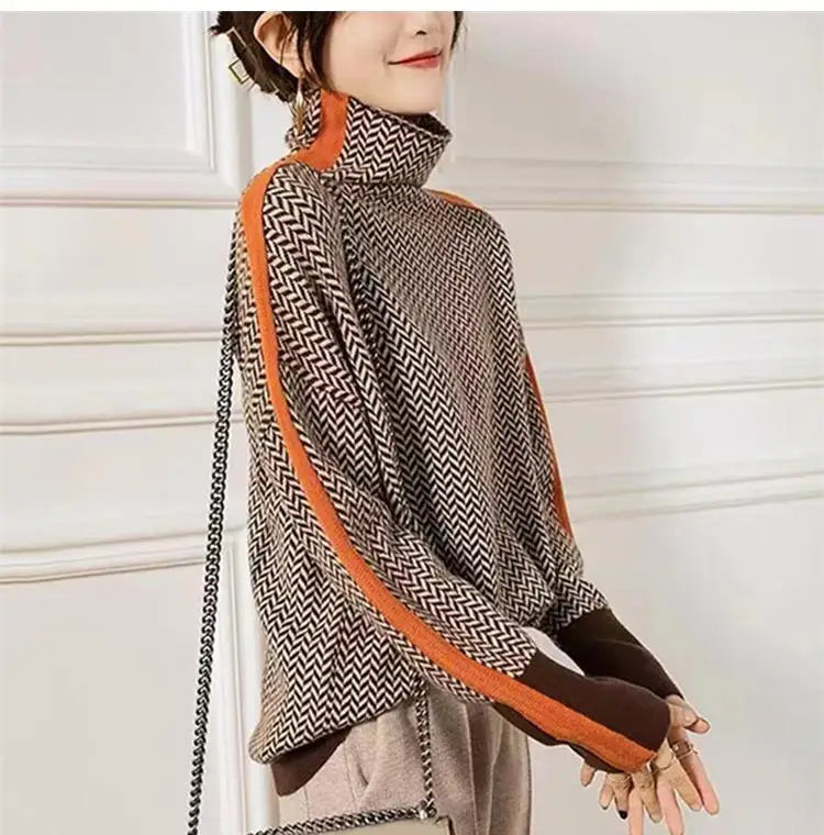 Women's Chevron Pattern Turtleneck Sweater