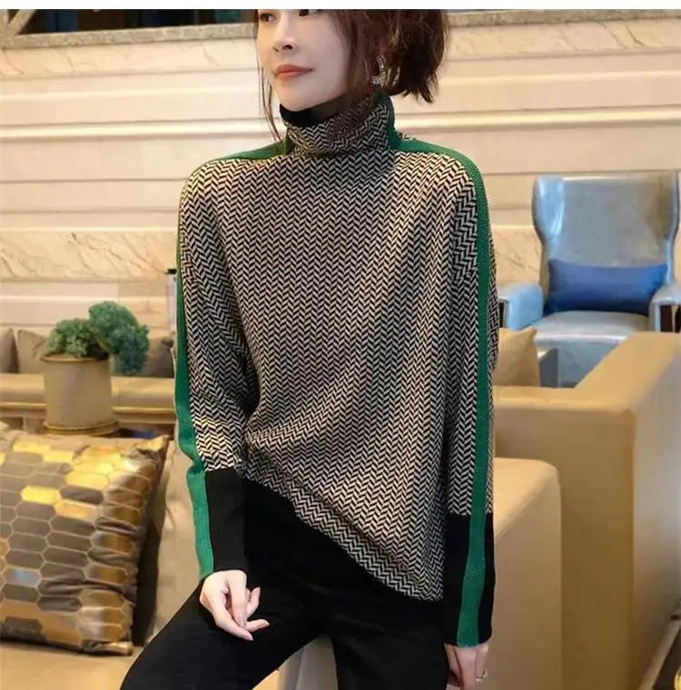 Women's Chevron Pattern Turtleneck Sweater