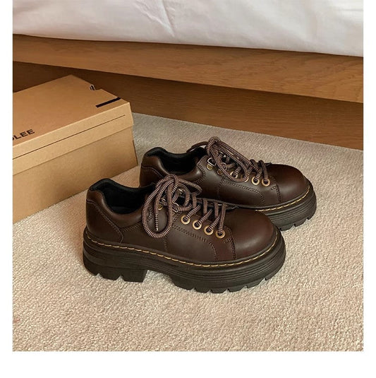 Women's Chunky Lace-Up Shoes with Non-Slip Tread Sole