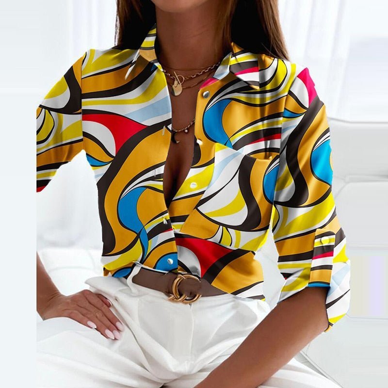 Women's Classic Collared Blouse with Elegant Print