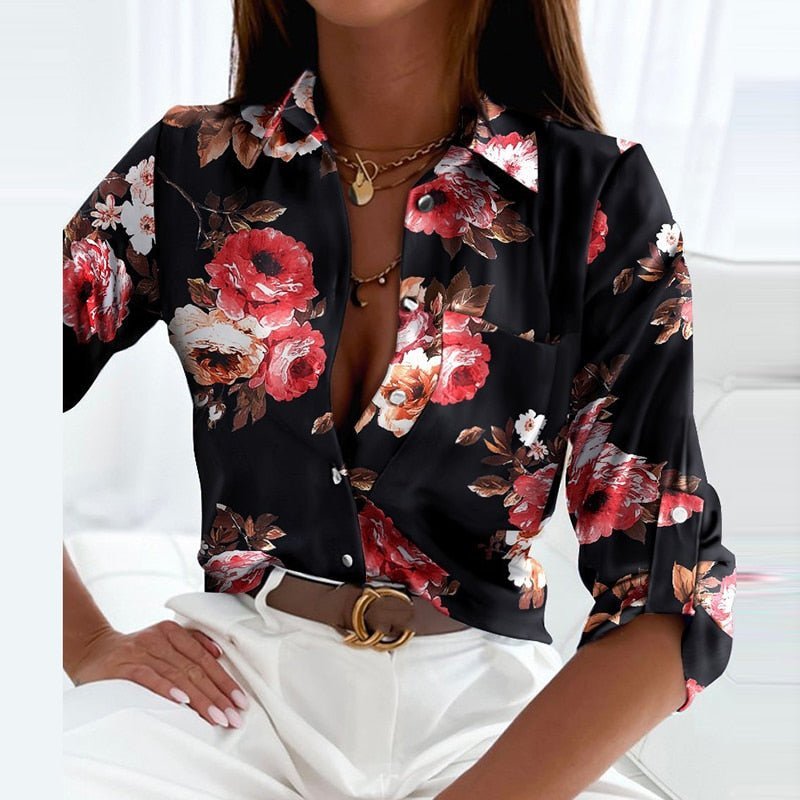 Women's Classic Collared Blouse with Elegant Print