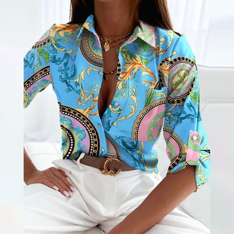 Women's Classic Collared Blouse with Elegant Print