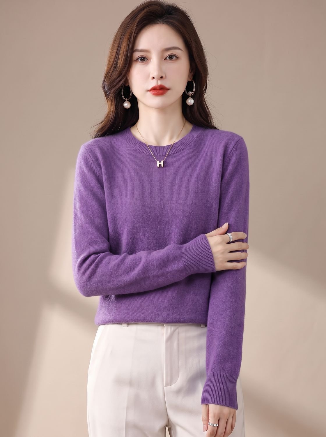 Women's Classic Crew-Neck Long-Sleeve Sweater
