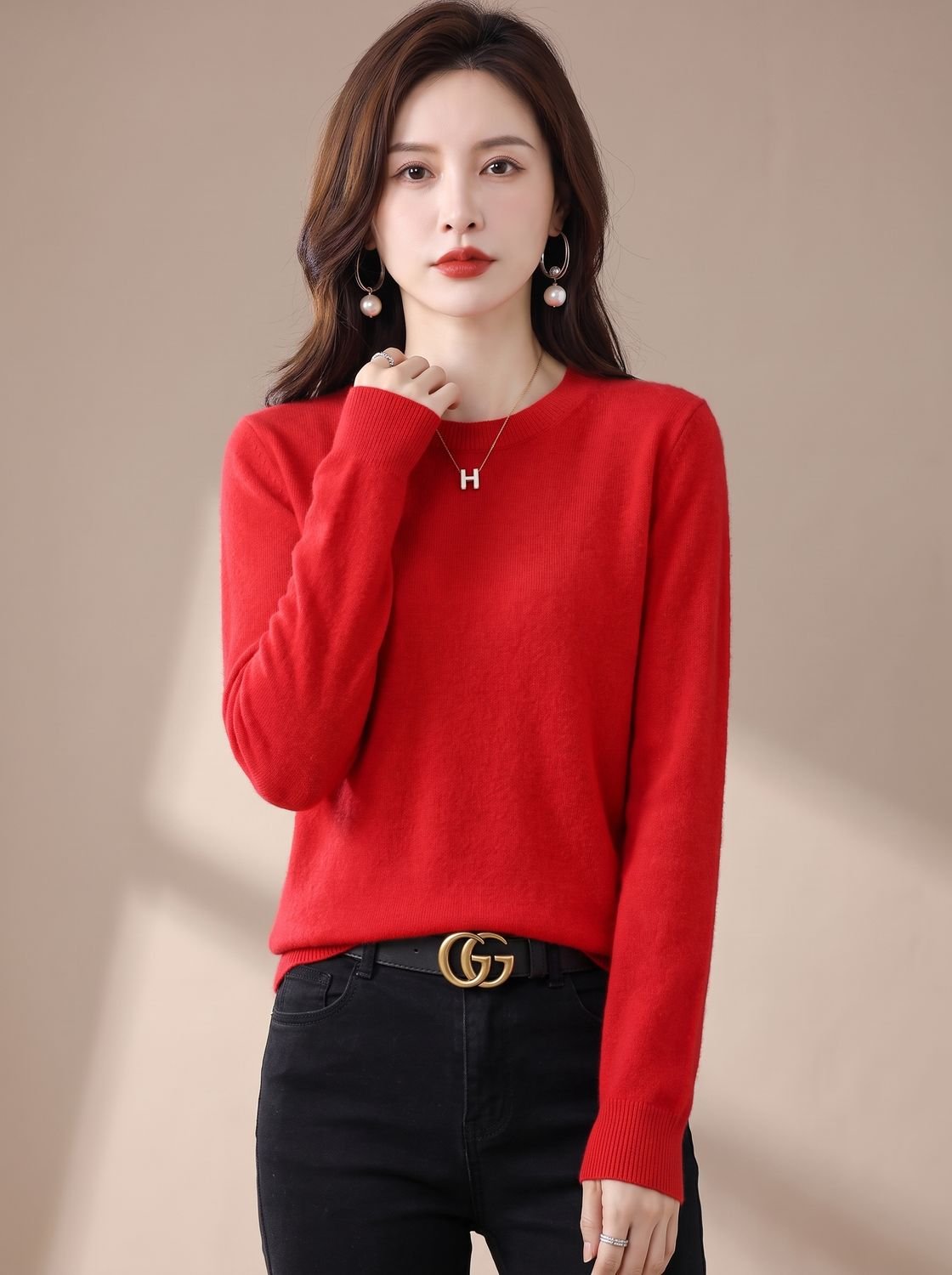 Women's Classic Crew-Neck Long-Sleeve Sweater
