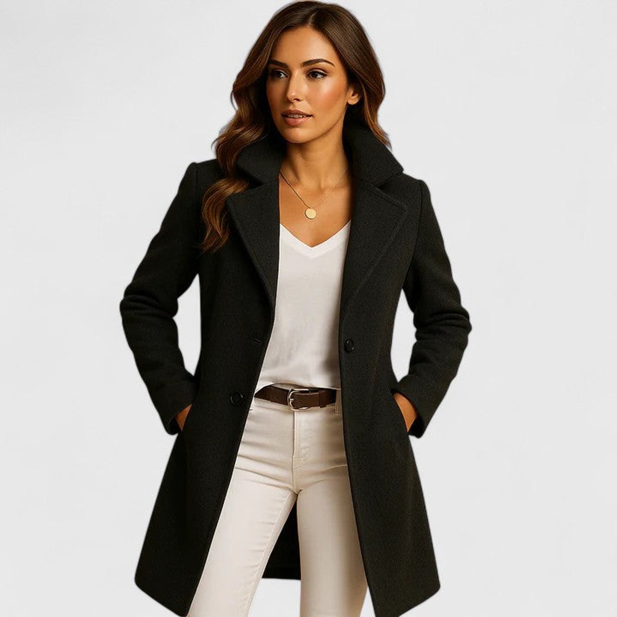 Women's Classic Notch-Lapel Button-Front Long Coat