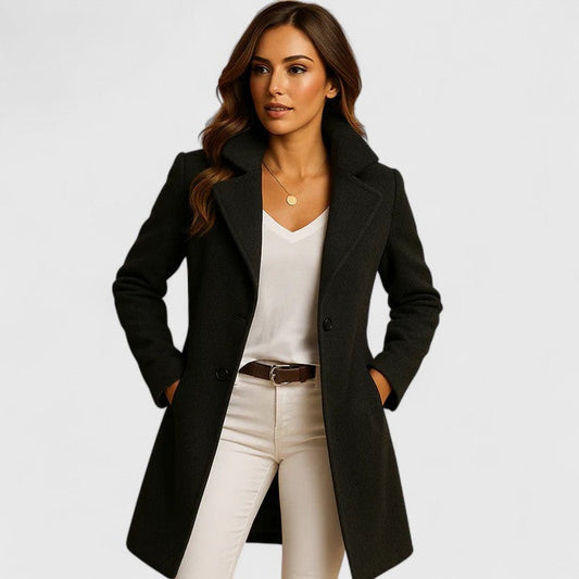 Women's Classic Notch-Lapel Button-Front Long Coat