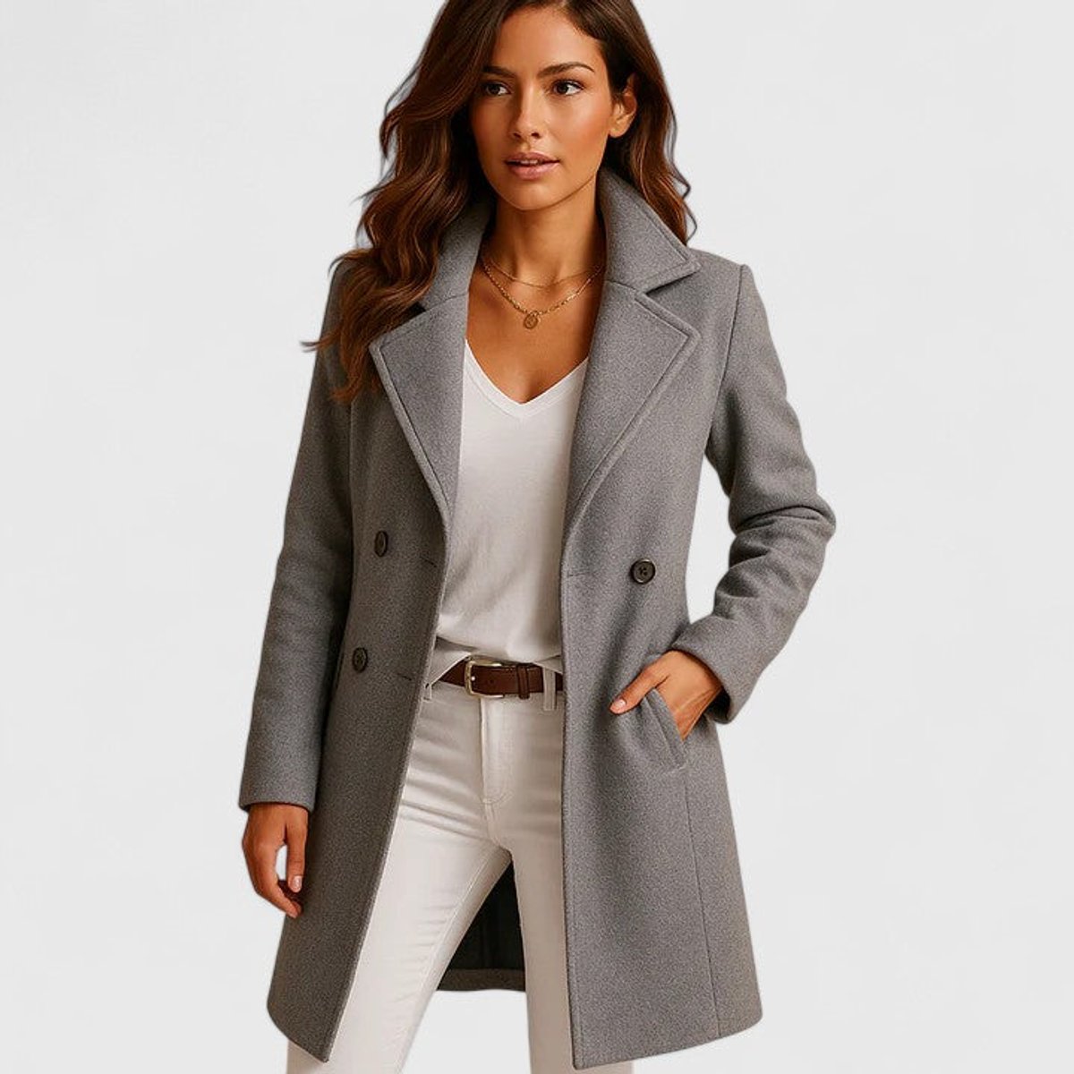 Women's Classic Notch-Lapel Button-Front Long Coat