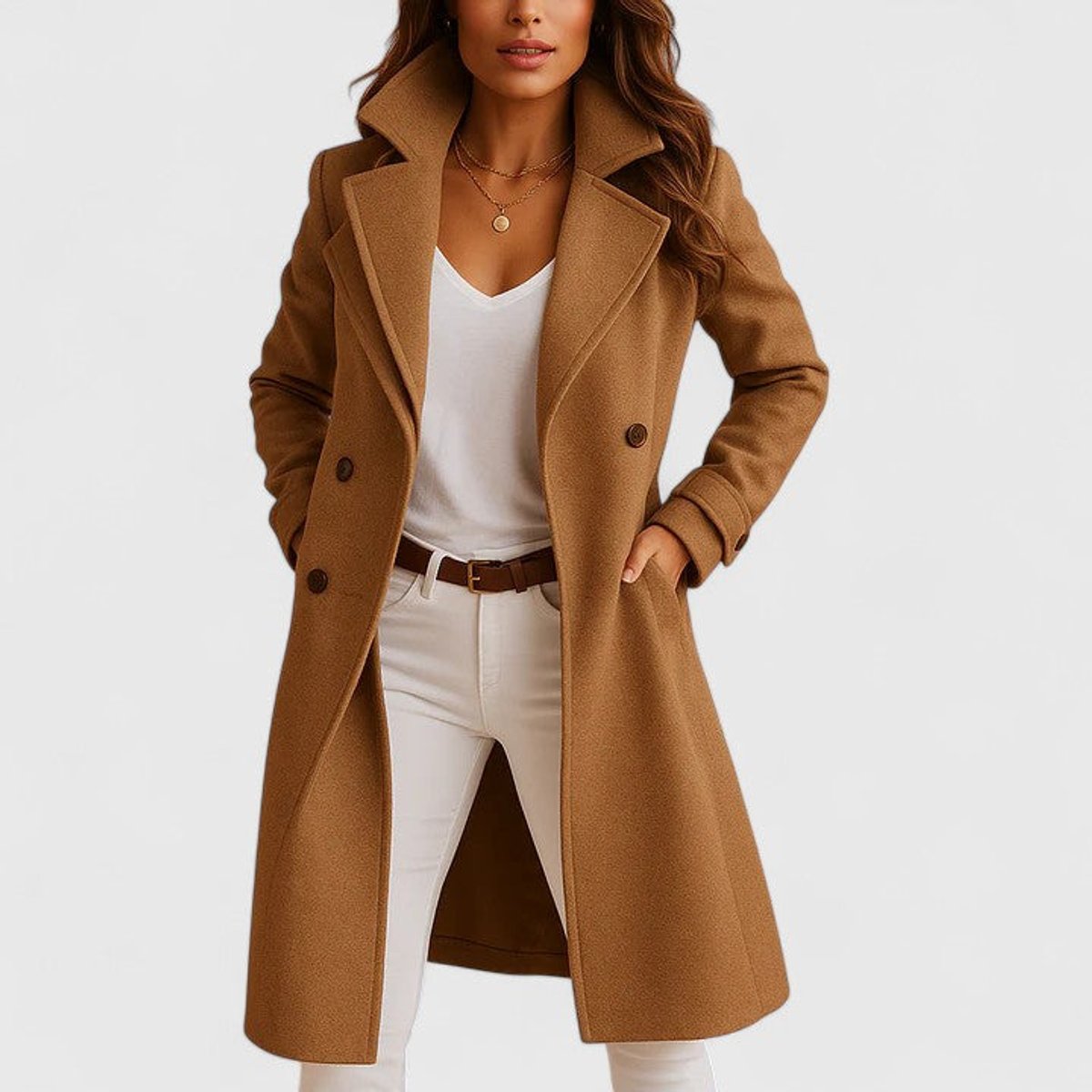 Women's Classic Notch-Lapel Button-Front Long Coat