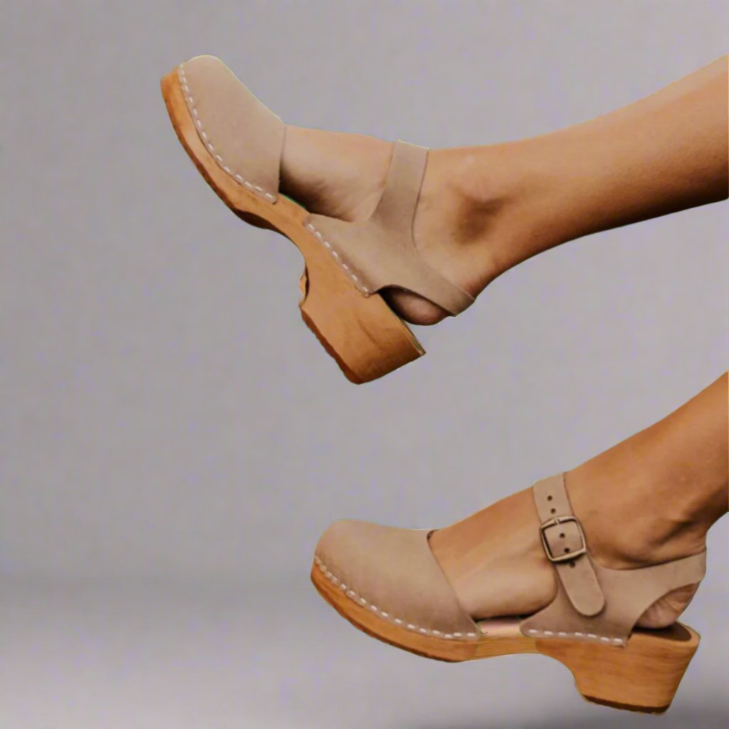 Women's Closed-Toe Platform Heeled Clogs with Ankle Strap