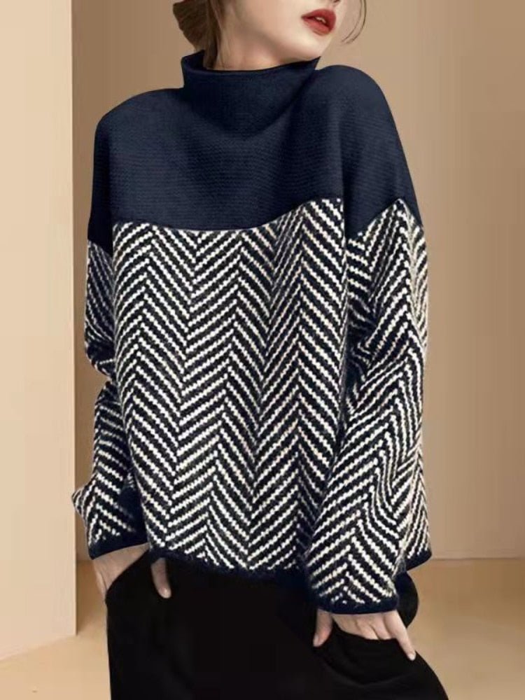 Women's Colorblock Turtleneck Pullover Sweater