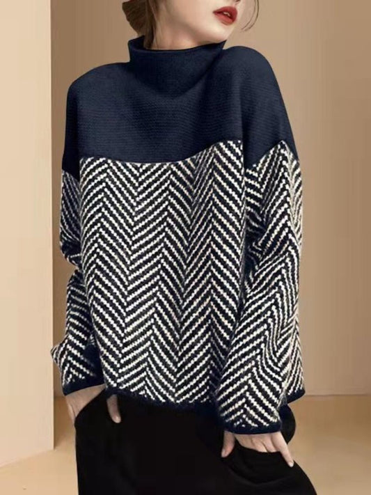 Women's Colorblock Turtleneck Pullover Sweater
