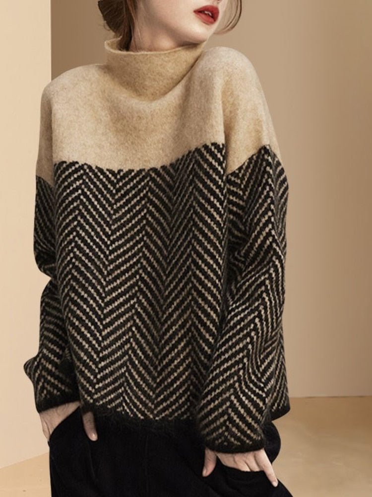 Women's Colorblock Turtleneck Pullover Sweater
