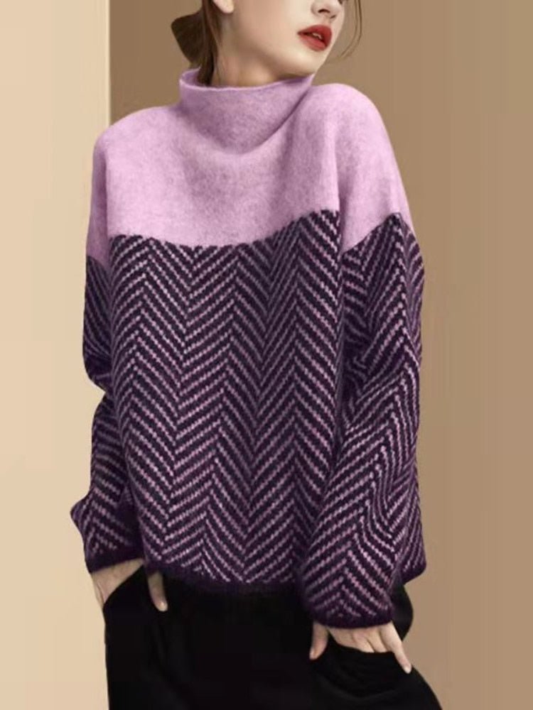 Women's Colorblock Turtleneck Pullover Sweater