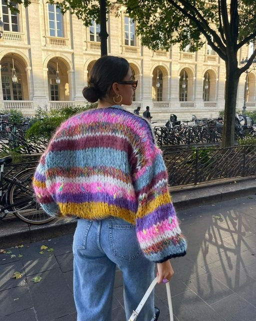 Women's Colourful Short Cardigan with Puff Sleeves