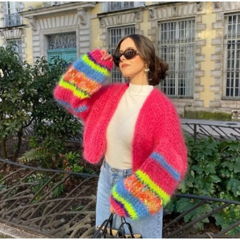 Women's Colourful Short Cardigan with Puff Sleeves