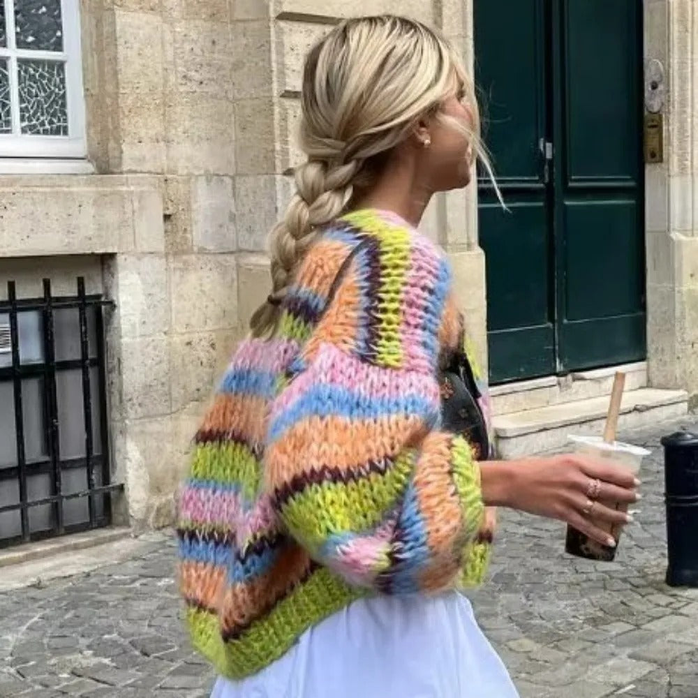 Women's Colourful Short Cardigan with Puff Sleeves