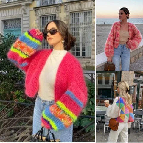 Women's Colourful Short Cardigan with Puff Sleeves