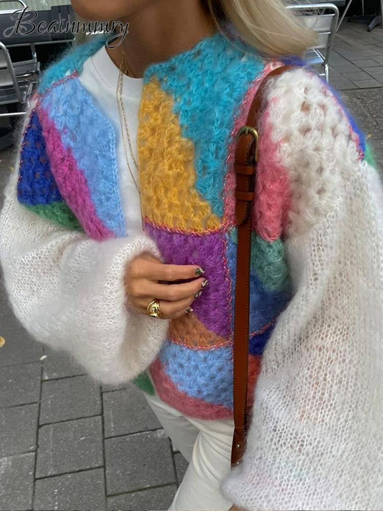 Women's Colourful Short Cardigan with Puff Sleeves