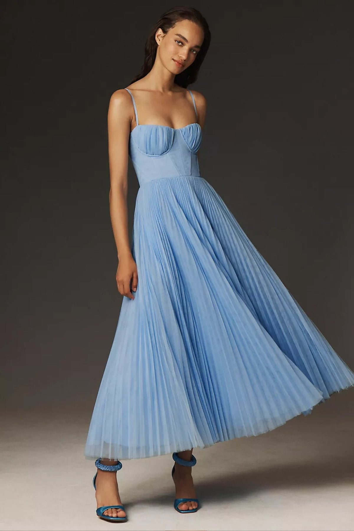 Women's Corset-Bodice Pleated Midi Dress