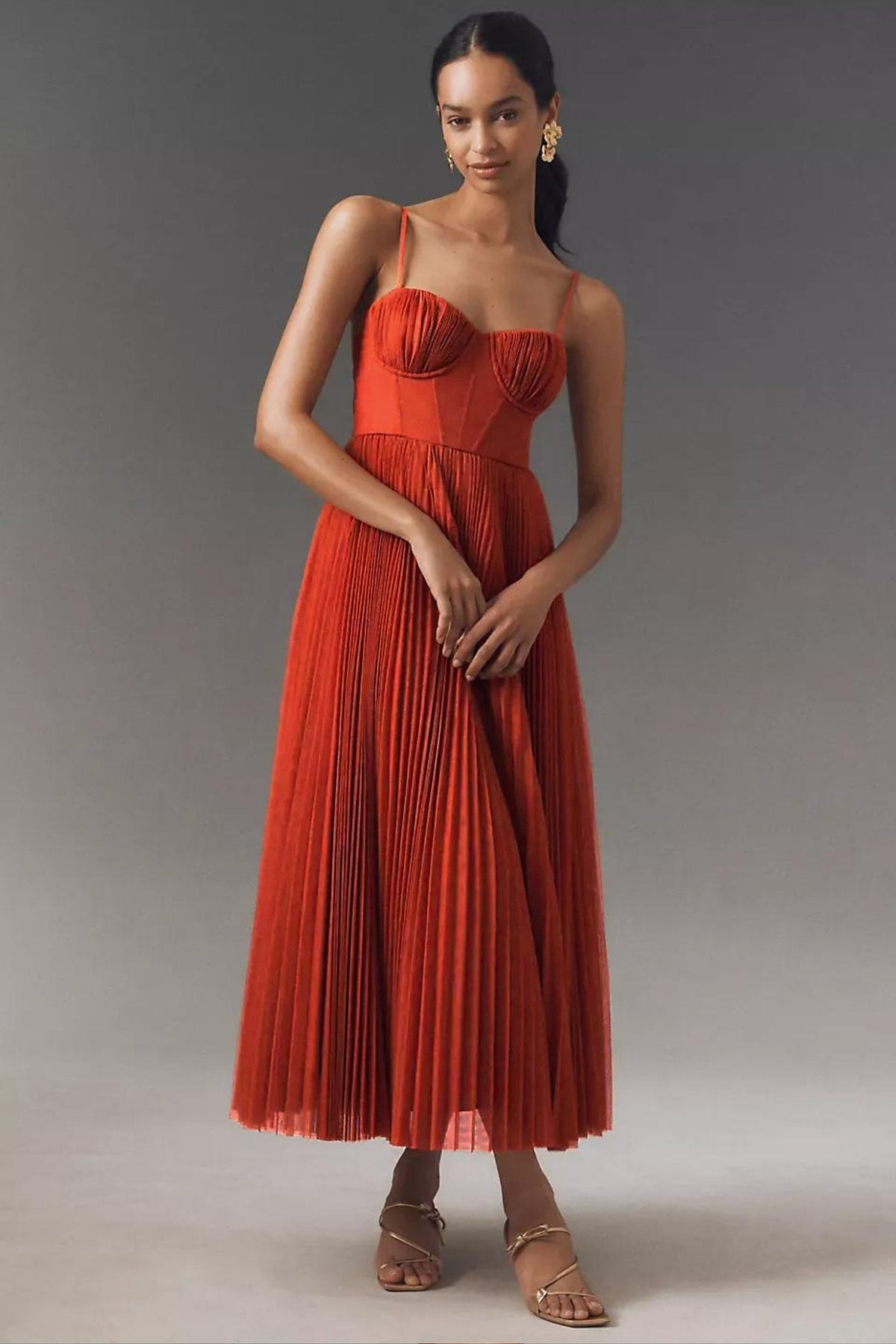 Women's Corset-Bodice Pleated Midi Dress