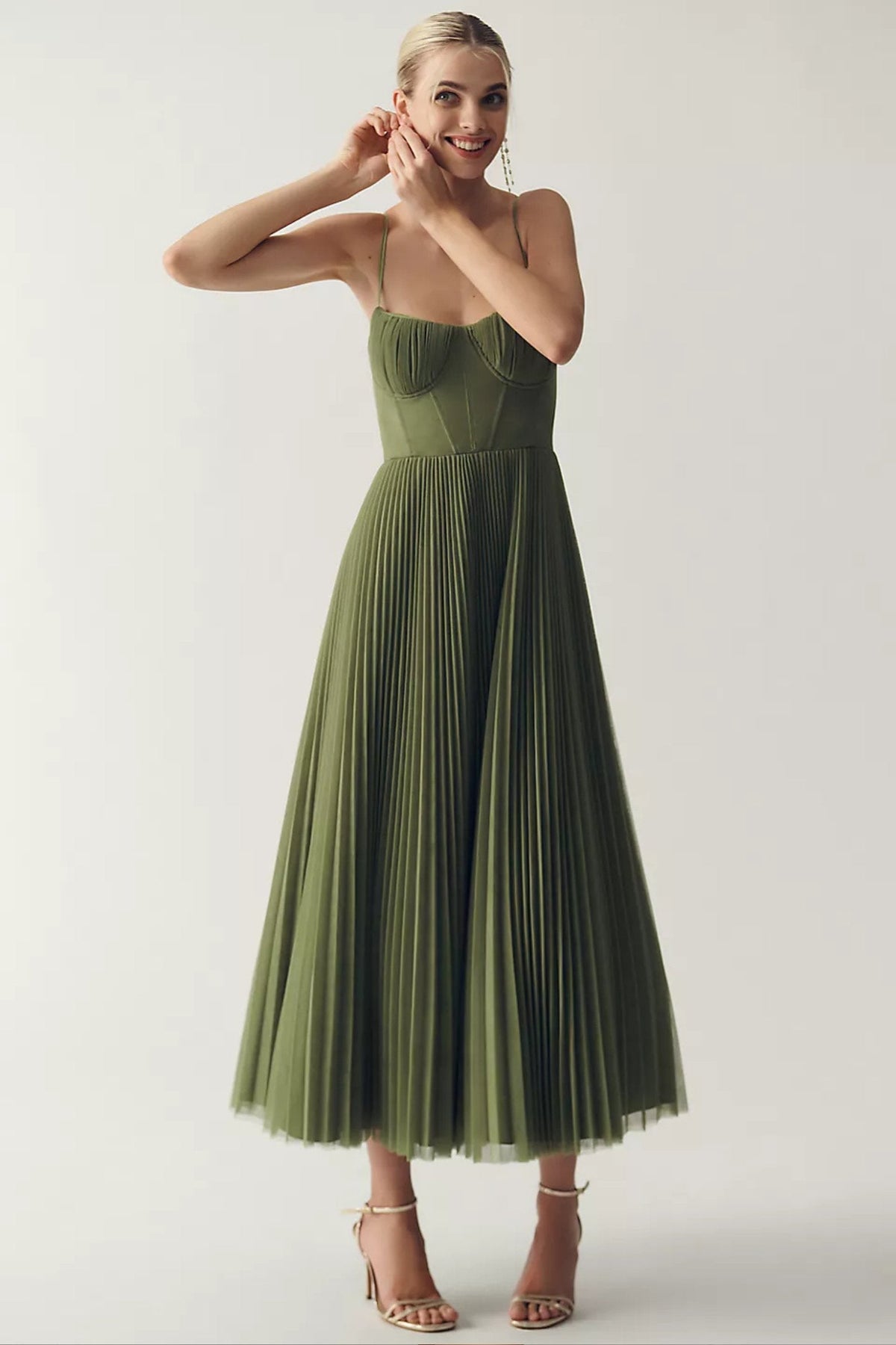 Women's Corset-Bodice Pleated Midi Dress