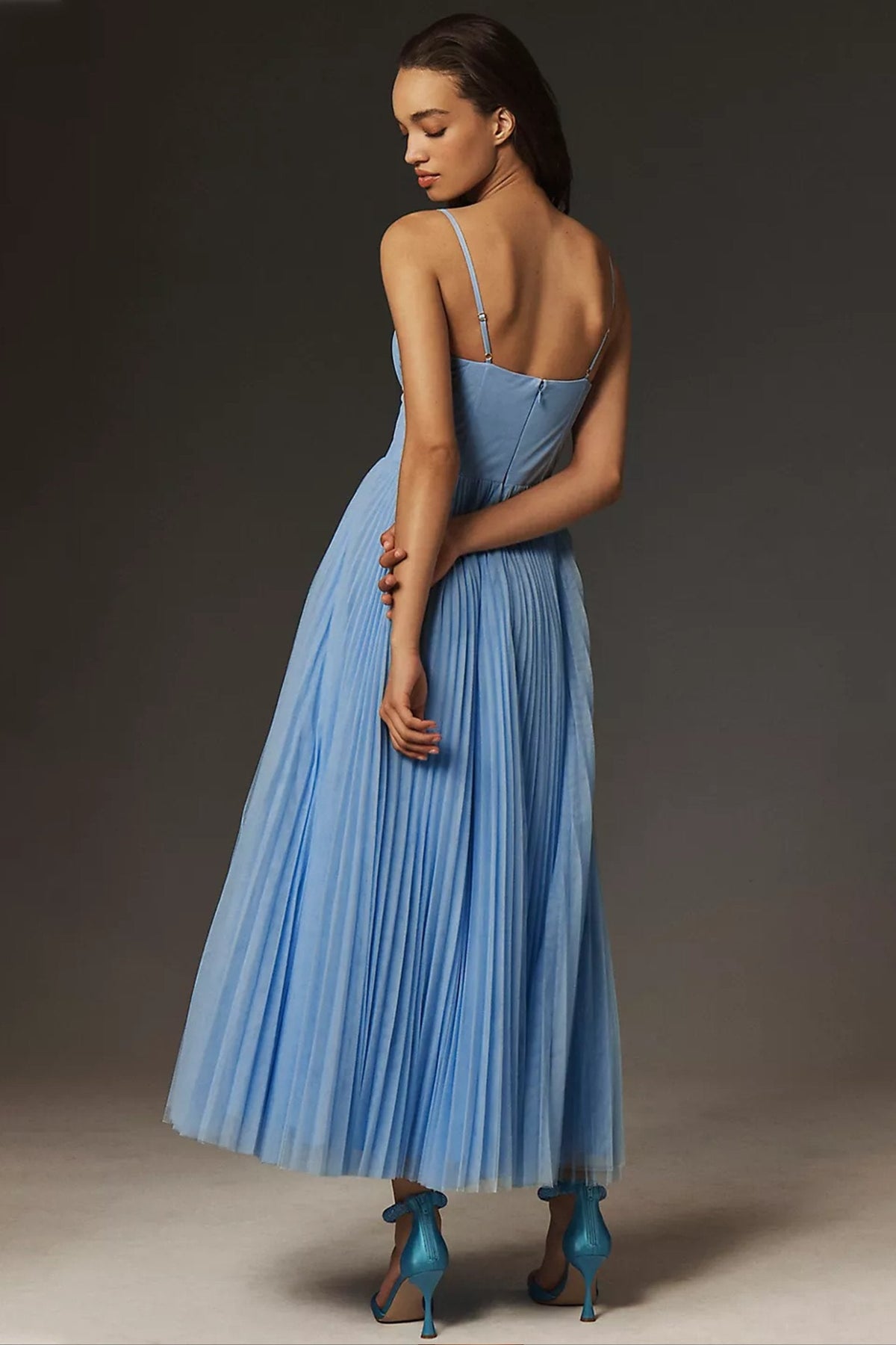 Women's Corset-Bodice Pleated Midi Dress