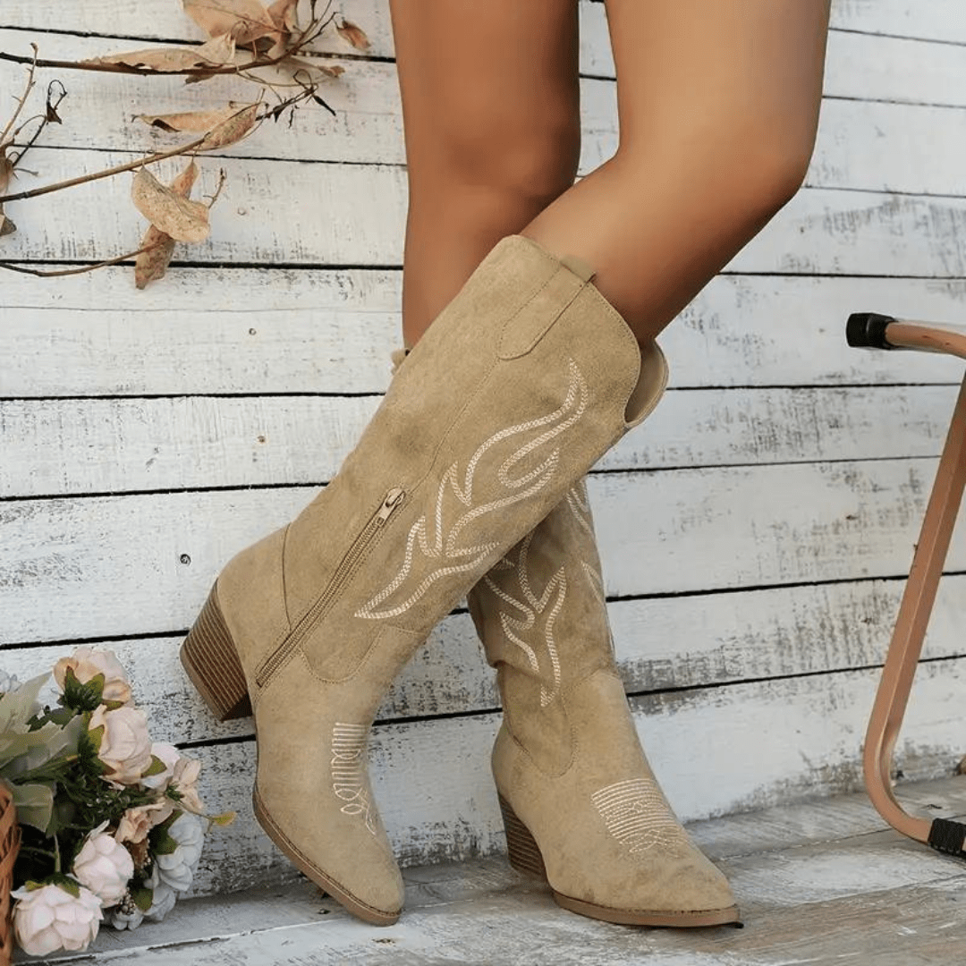 Women's Cowboy Boots - Elegant Retro Western Style for Fall