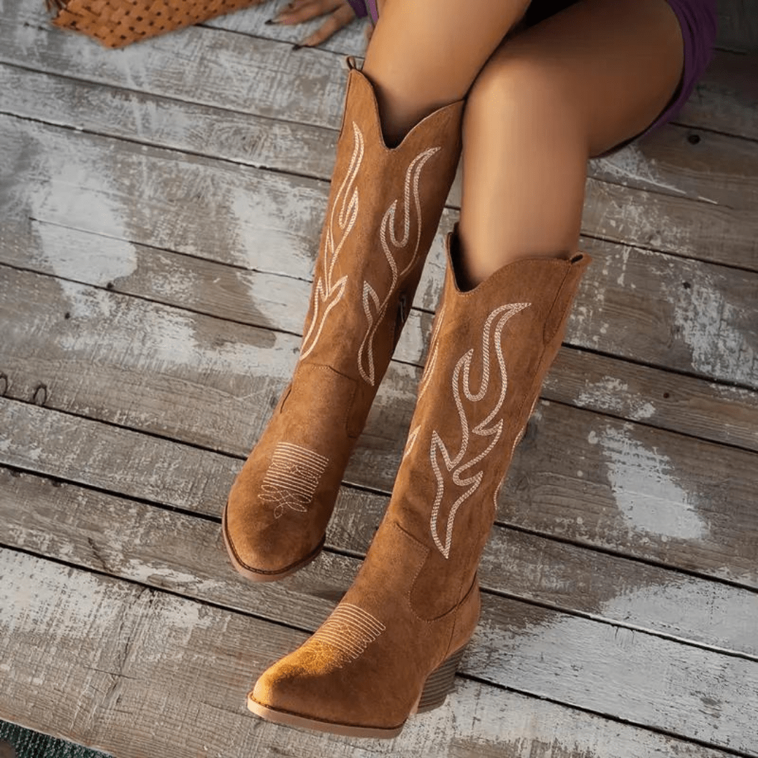 Women's Cowboy Boots - Elegant Retro Western Style for Fall