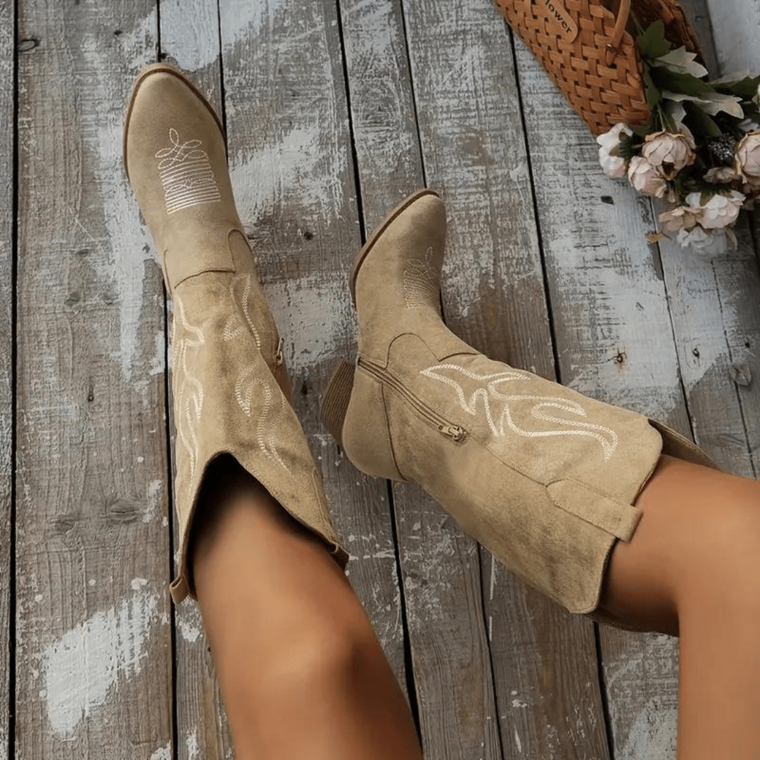 Women's Cowboy Boots - Elegant Retro Western Style for Fall