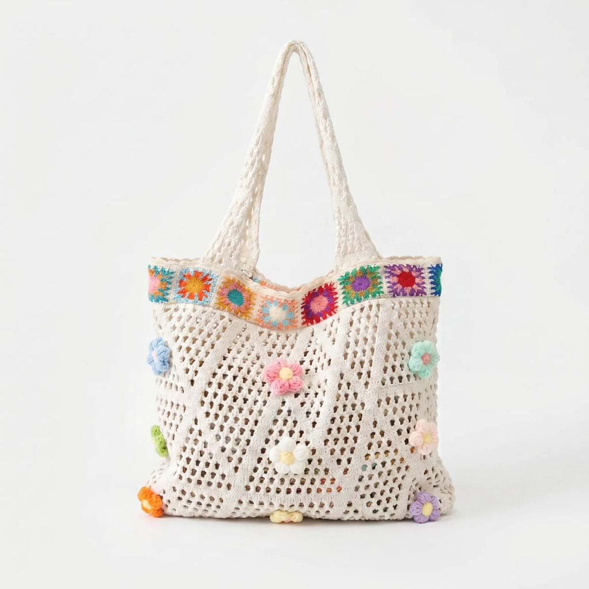 Women's Crochet Flower Tote Bag