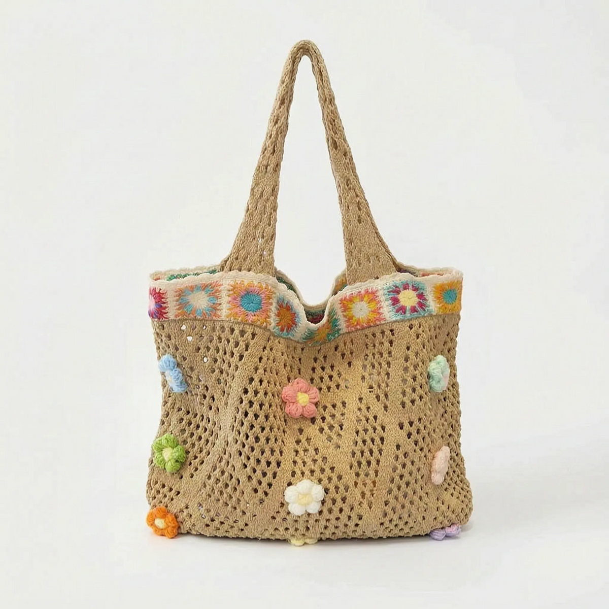 Women's Crochet Flower Tote Bag