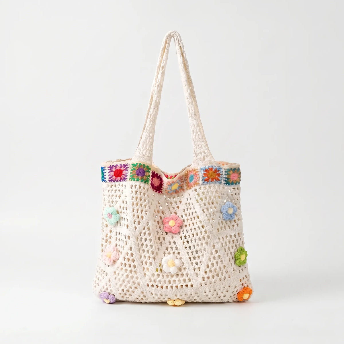 Women's Crochet Flower Tote Bag
