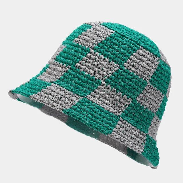 Women's Crochet Plaid Bucket Hat