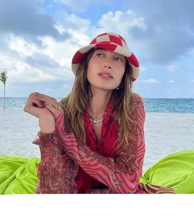 Women's Crochet Plaid Bucket Hat