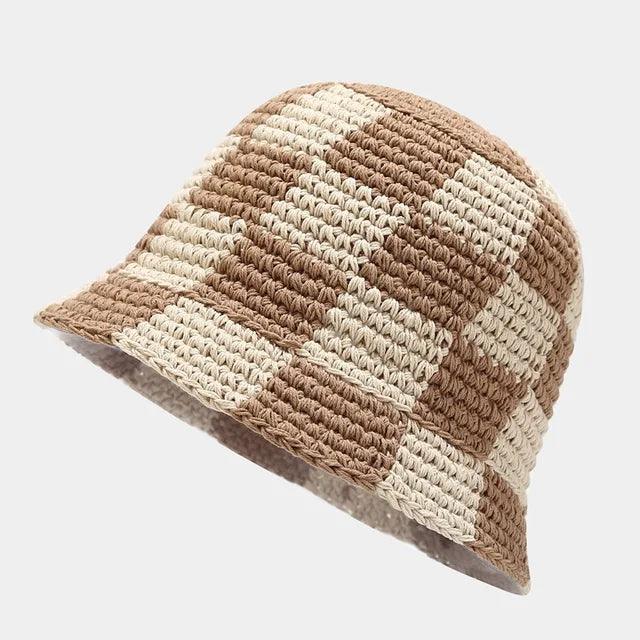 Women's Crochet Plaid Bucket Hat
