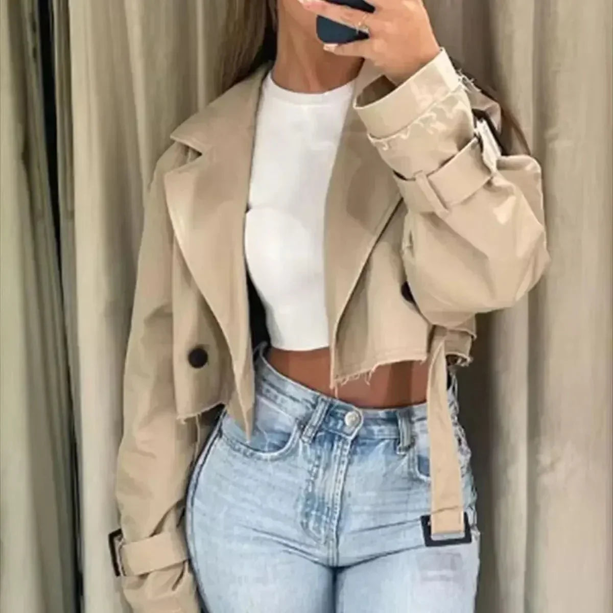 Women's Cropped Belted Coat
