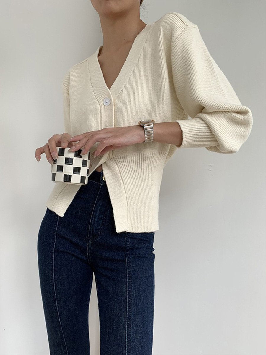 Women's Cropped V-Neck Cardigan