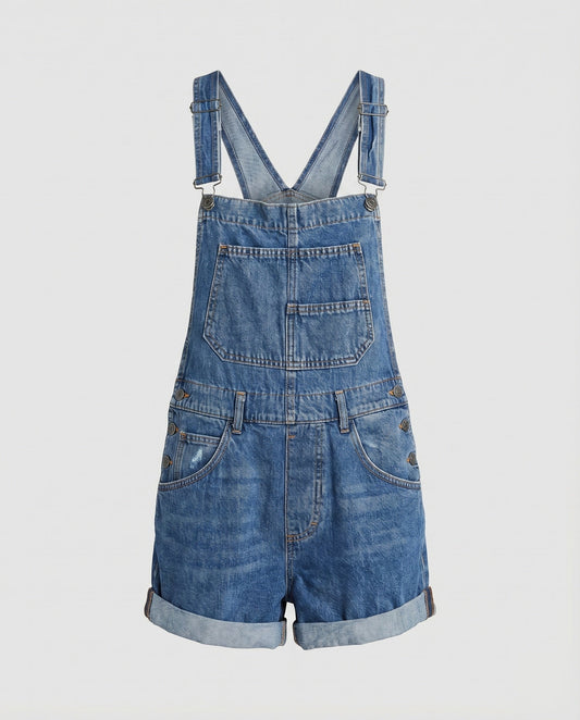 Women's Cuffed Overall Shorts with Adjustable Straps