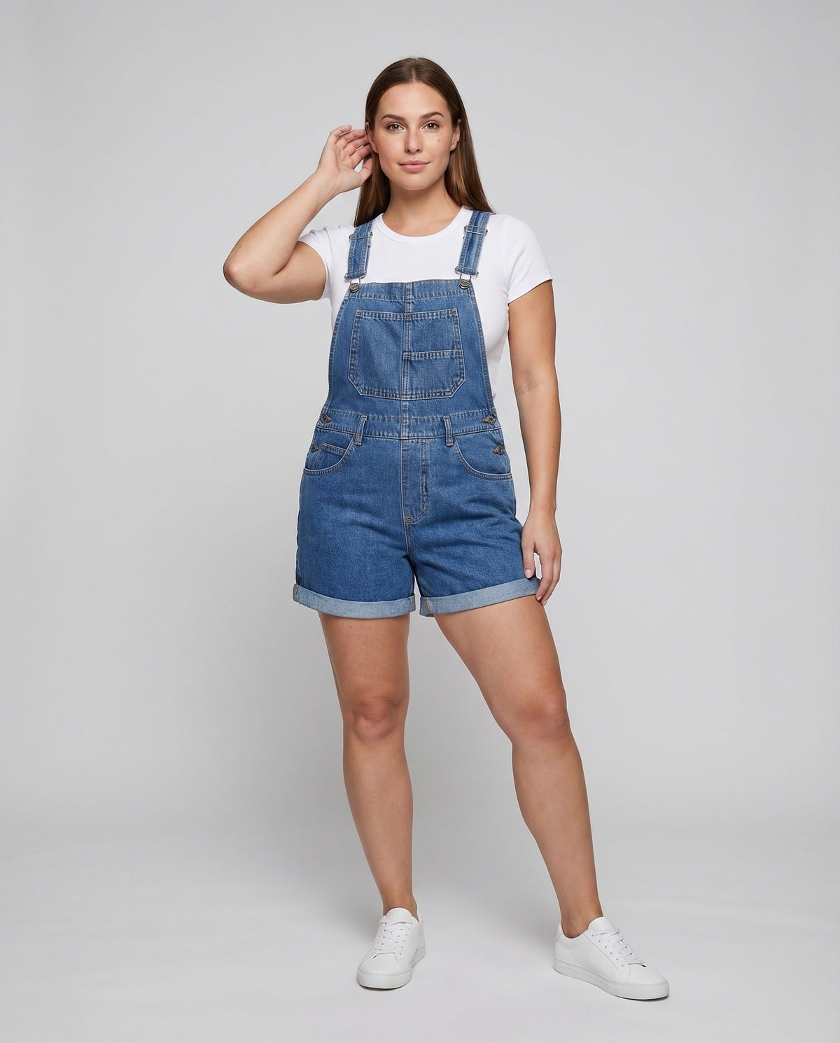 Women's Cuffed Overall Shorts with Adjustable Straps