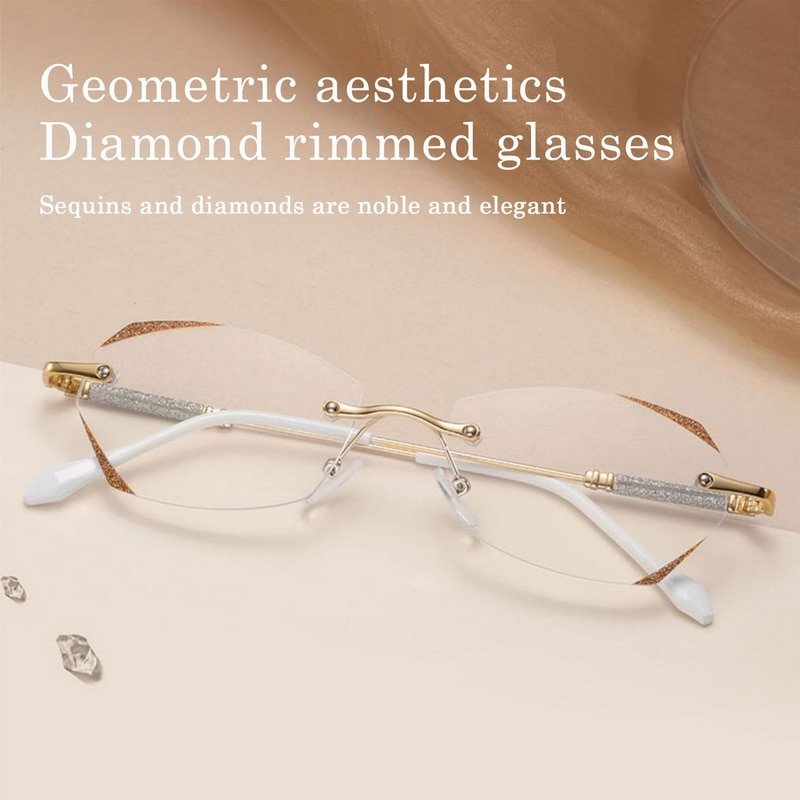 Women's Diamond Rimless Blue Light Blocking Reading Glasses