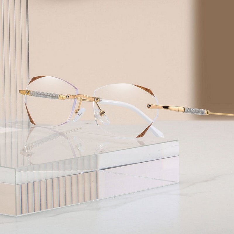 Women's Diamond Rimless Blue Light Blocking Reading Glasses
