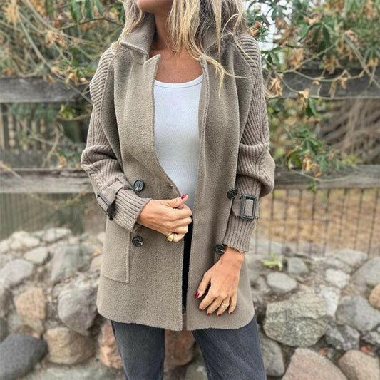 Women's Double-Breasted Cable-Knit Sleeve Coat