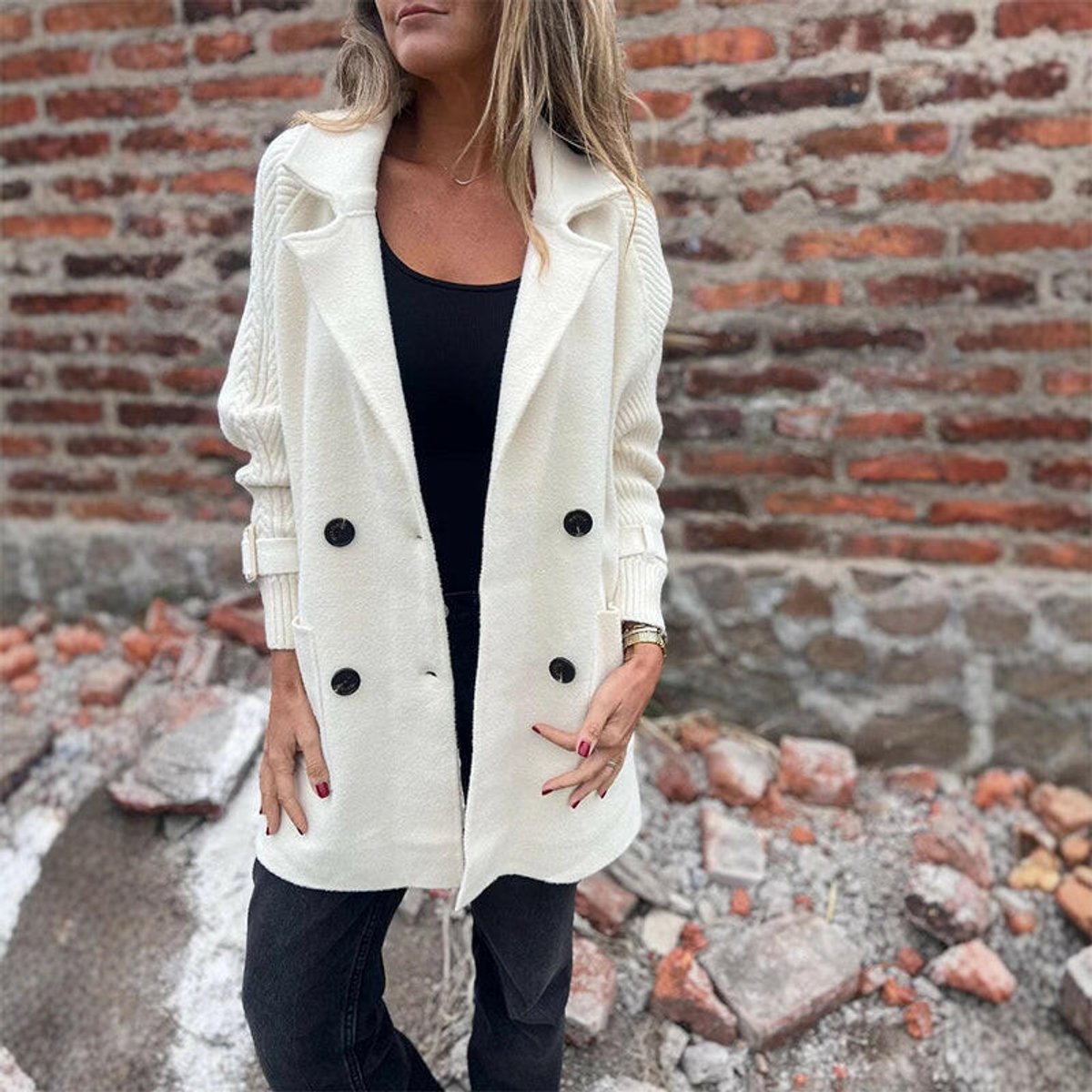 Women's Double-Breasted Cable-Knit Sleeve Coat