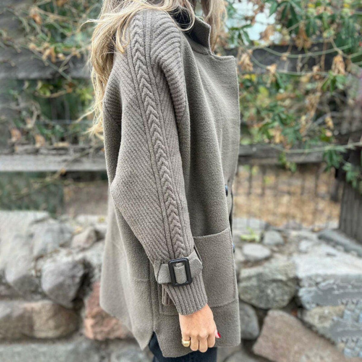 Women's Double-Breasted Cable-Knit Sleeve Coat