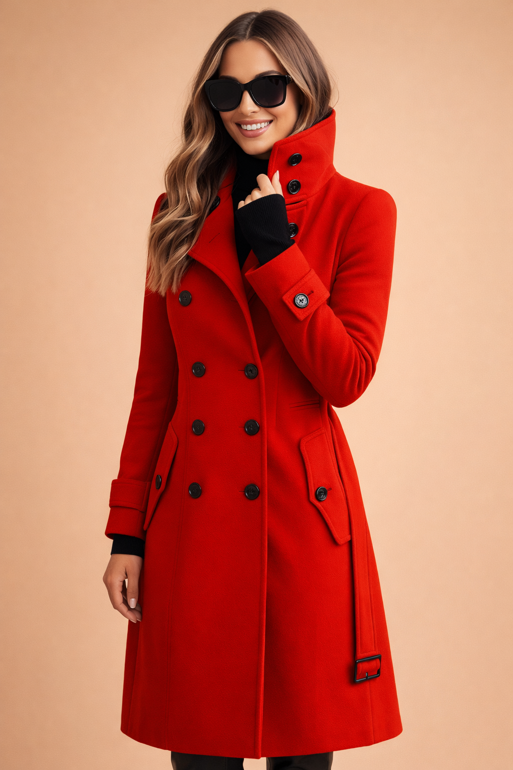 Women's Double-Breasted High-Neck Long Winter Coat