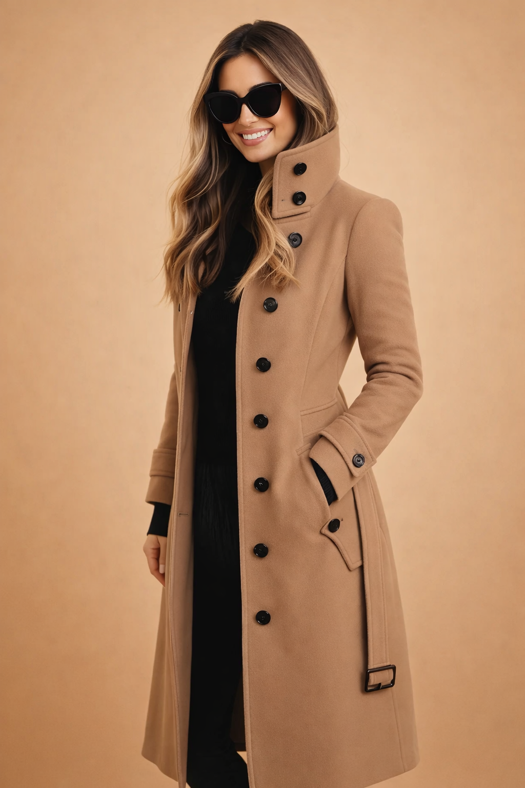 Women's Double-Breasted High-Neck Long Winter Coat