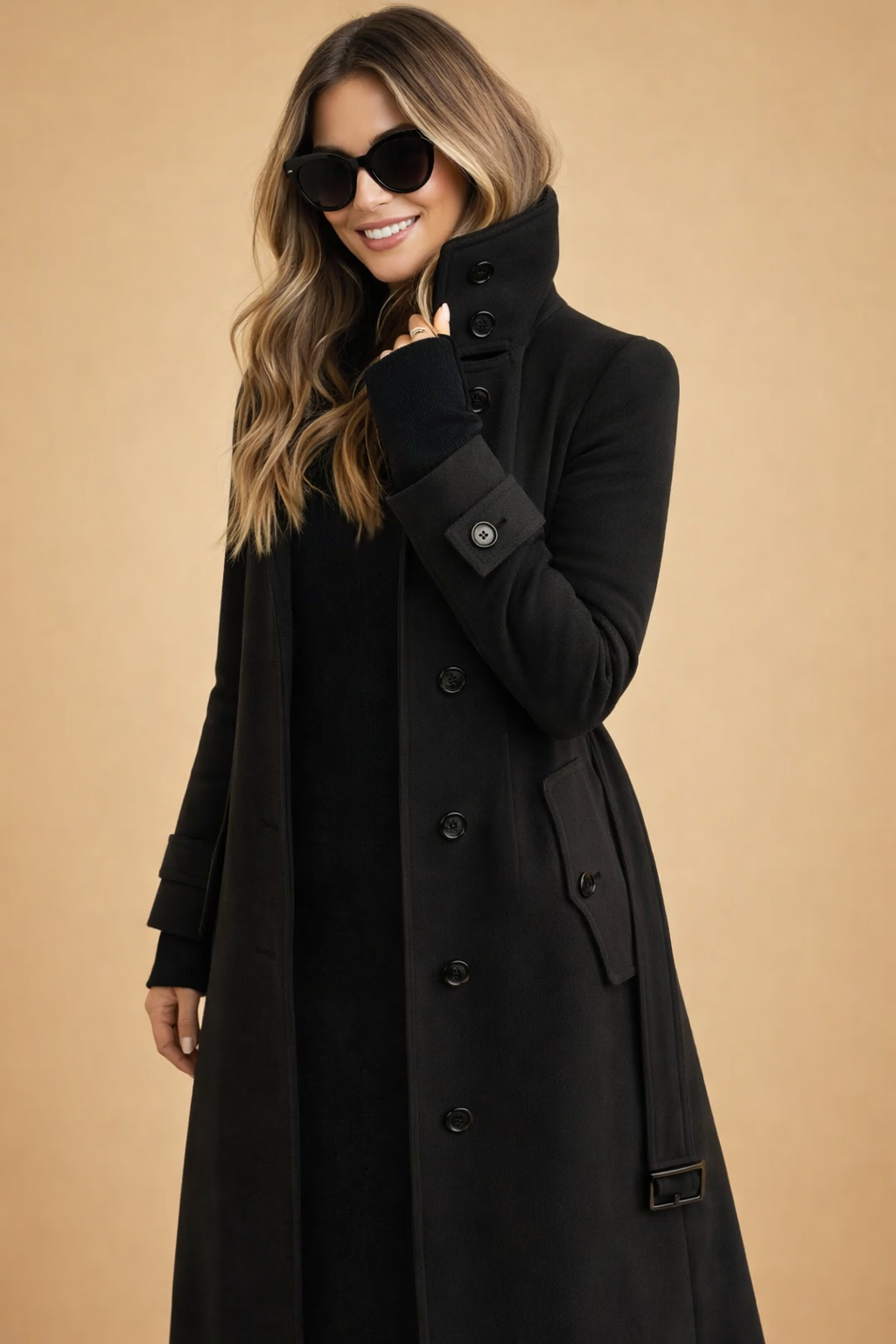 Women's Double-Breasted High-Neck Long Winter Coat
