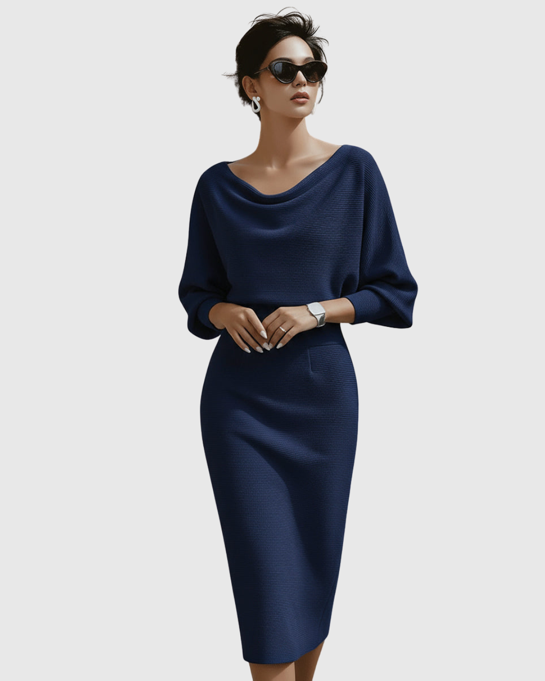 Women's Draped Batwing Midi Dress