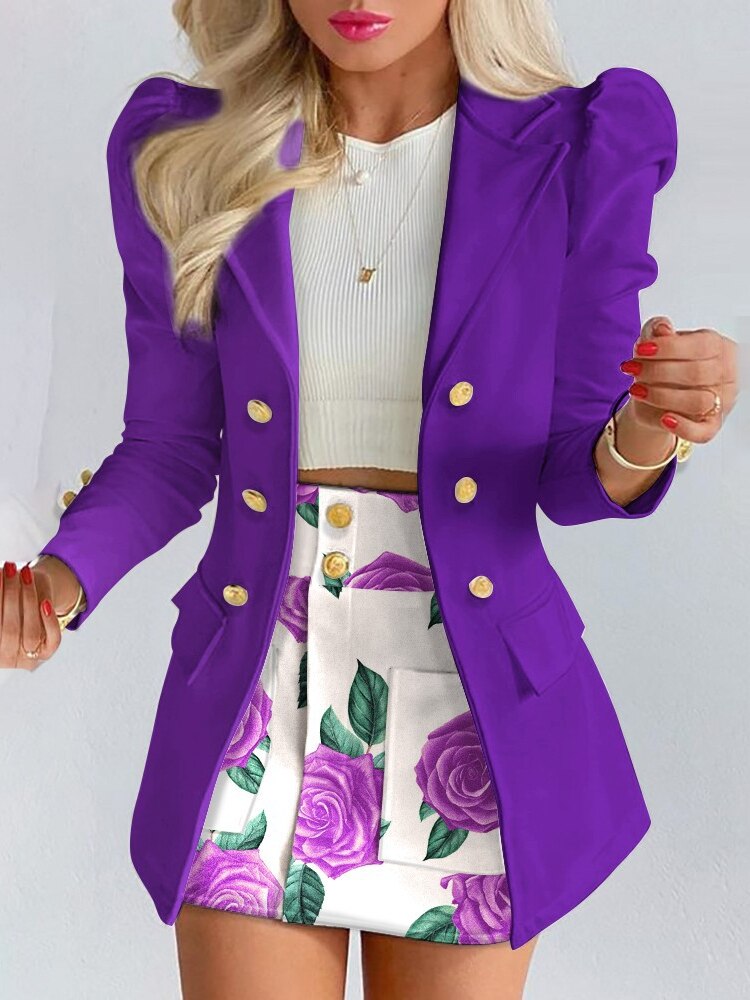 Women's Elegant 2-Piece Blazer and Skirt Set