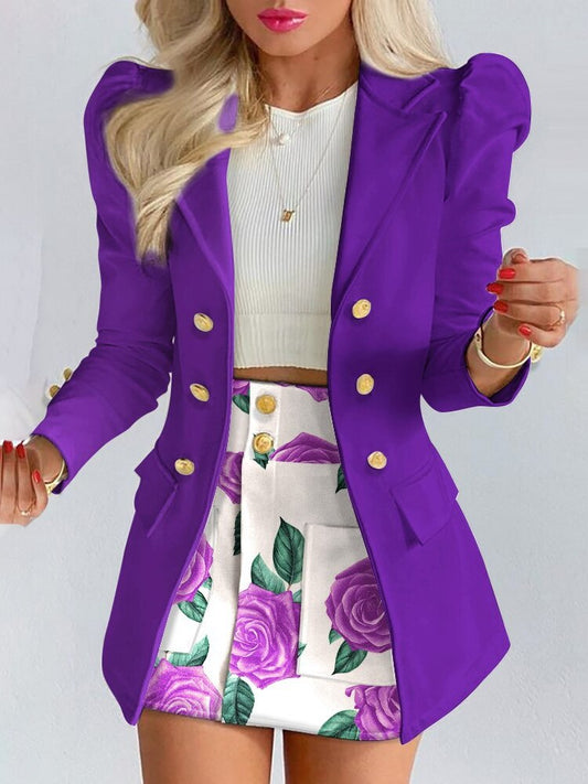 Women's Elegant 2-Piece Blazer and Skirt Set